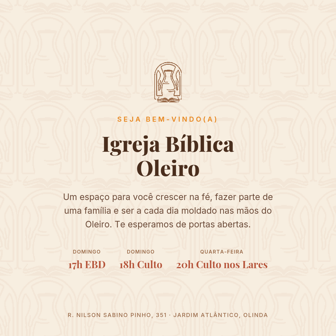 Post de boas-vindas da Igreja Bíblica Oleiro