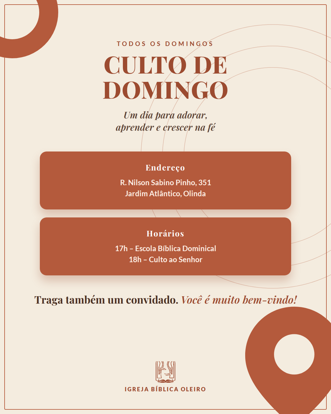 Post sobre o culto de domingo